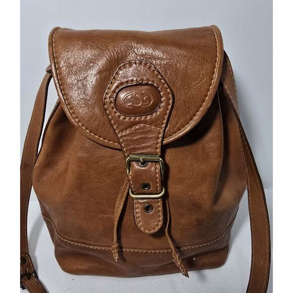 Vintage Pelletteria SPIGOLA Italy Crossbody Drawstring Cognac Leather Bag Purse - Picture 2 of 13